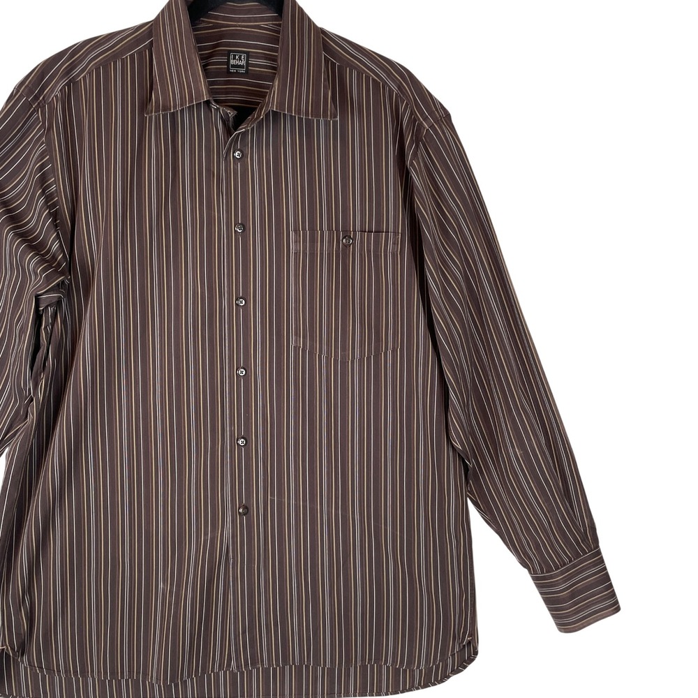 IKE BEHAR NEW YORK Mens Long Sleeve Striped Dress Shirt Size L Made in Canada